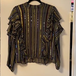 Zara stripe and sequin ruffle top